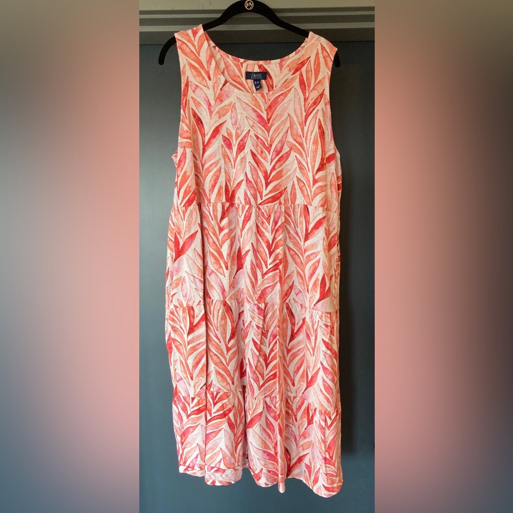 Denim& Co Coral & White sundress with pockets 1X Super comfortable!